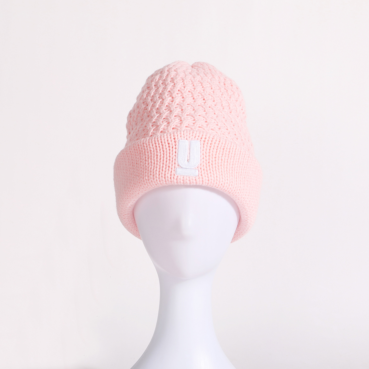 Womens & Girls Pink  Jacquard Chunky Knit Beanie Hat / Winter Warm hats